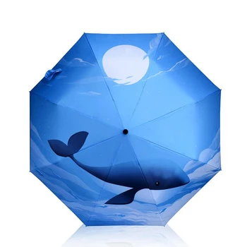 

High Quality Chic Blue Sea Whale Umbrella Women Sun Parasol Beautiful Night Moon Women's Umbrellas Rain Female Paraguas SP050