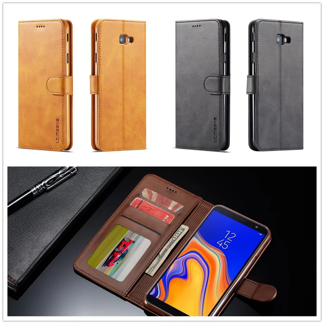 Для samsung Galaxy J4 плюс 2018 бумажник чехол Одежда высшего качества кожа крышка для
