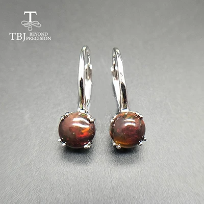 TBJ, новинка, простая застежка, черный опал, серьги, круглые, 7 мм, 1.5ct, драгоценный камень, ювелирное изделие из стерлингового серебра 925 пробы, хорошее ювелирное изделие для девочек - Цвет камня: red fire