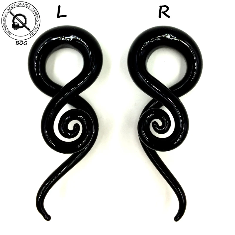 

Pair Black Pyrex Glass Twist Spiral Ear Taper Stretcher Tunnel Plugs Expander Gauges Weights Hangers Body Piercing Jewelry