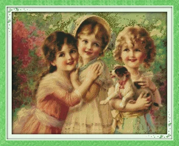 

Three little angels people home decor canvas Cross Stitch kit 14ct white 11ct print embroidery DIY handmade needlework wall