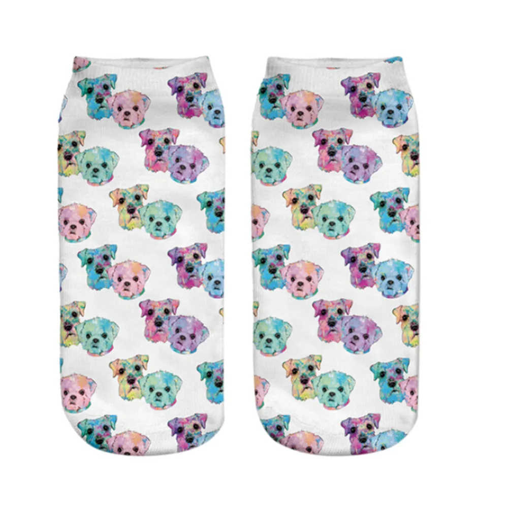 1 pair Cute Colorful Dogs Charactor Women Socks 3D Printed Design Funny Socks Polyester Fashion