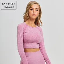 Для женщин Ins маленькая точка жаккарда бесшовные с длинным рукавом в градиентном Фитнес длинный рукав, для йоги, одежда для занятий йогой, блузка для спортивного зала, короткий топ, топ