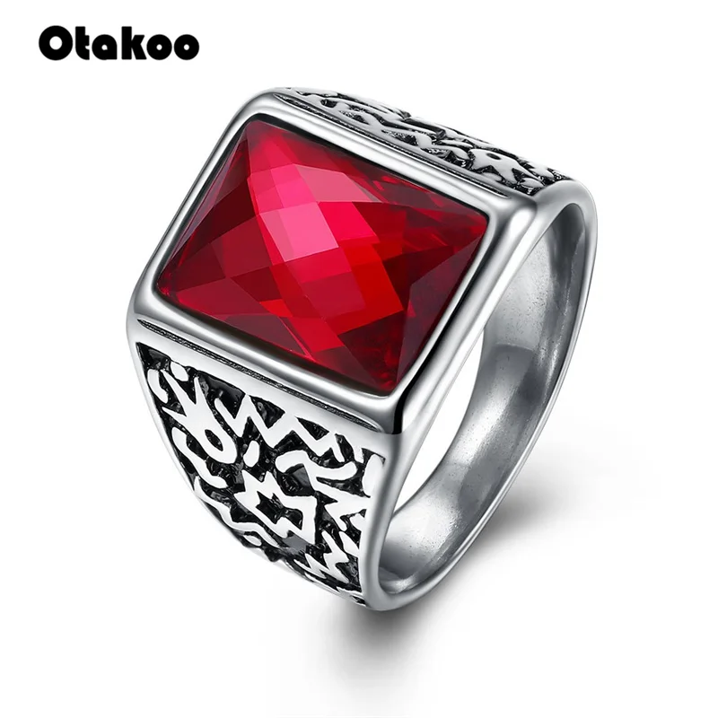 Otakoo 2018 новые большие кольца из Красного камня для мужчин ювелирные изделия