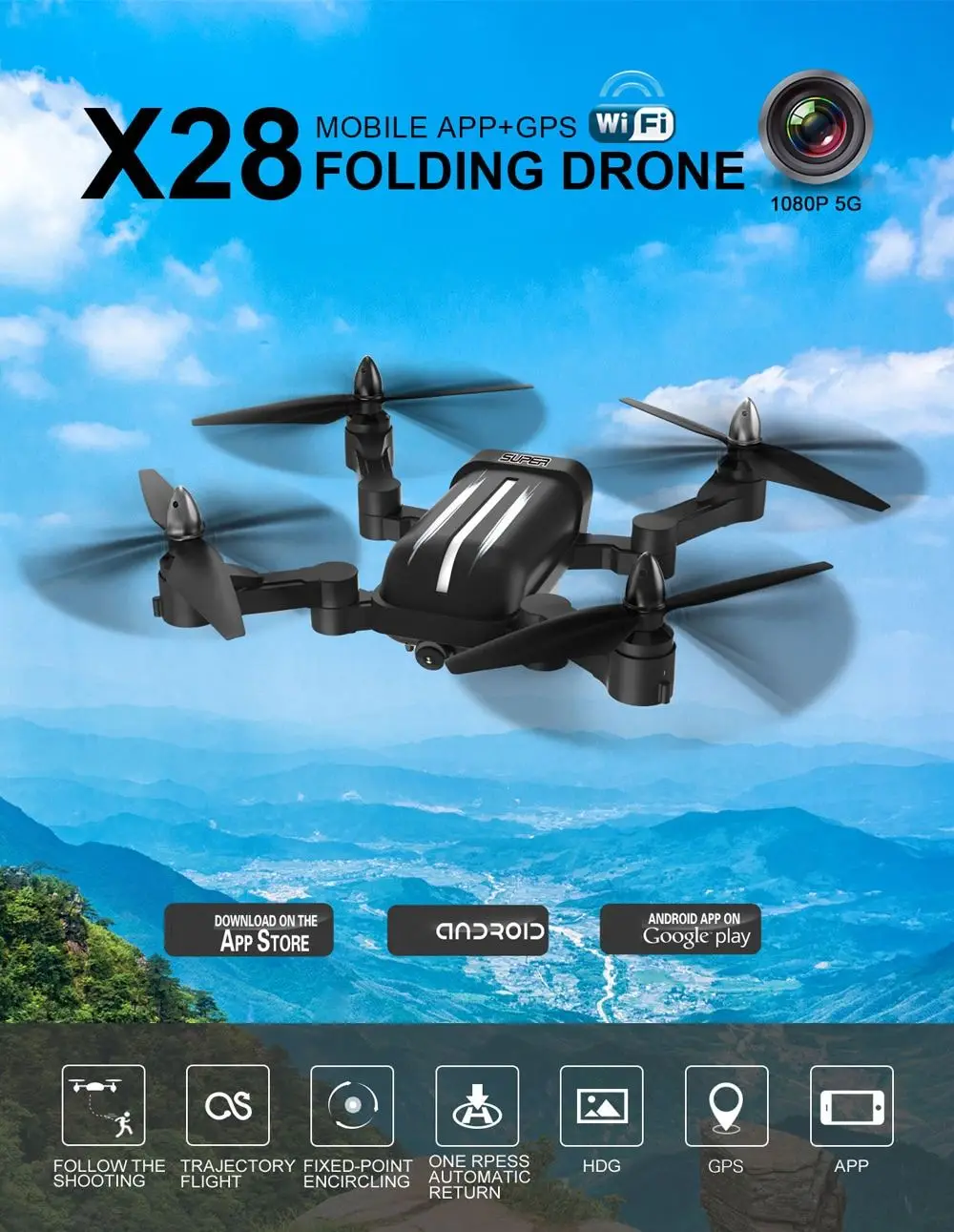  BAYANGTOYS X28 GPS 5G WiFi 1080 P FPV Folgen Mir Drone Faltbare Weitwinkel HD Kamera Hohe Halten Mo
