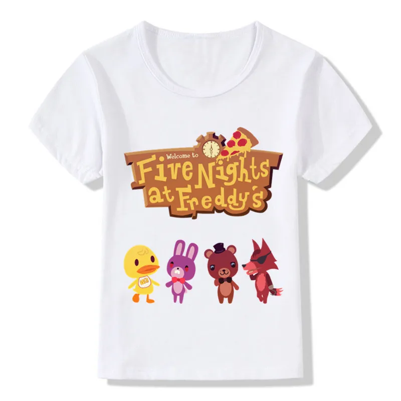 Забавные детские футболки с героями мультфильма «пять ночей с Фредди» Детская одежда с принтом «5 Фредди» Футболки для маленьких мальчиков и девочек ooo5159 - Цвет: whiteK