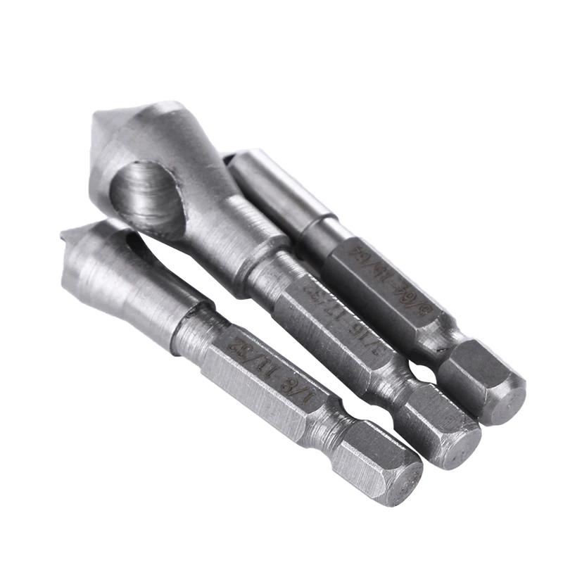 HSS Titanium Coated Countersink & Deburring Drill Bit Hand Tool Set 3Pcs
