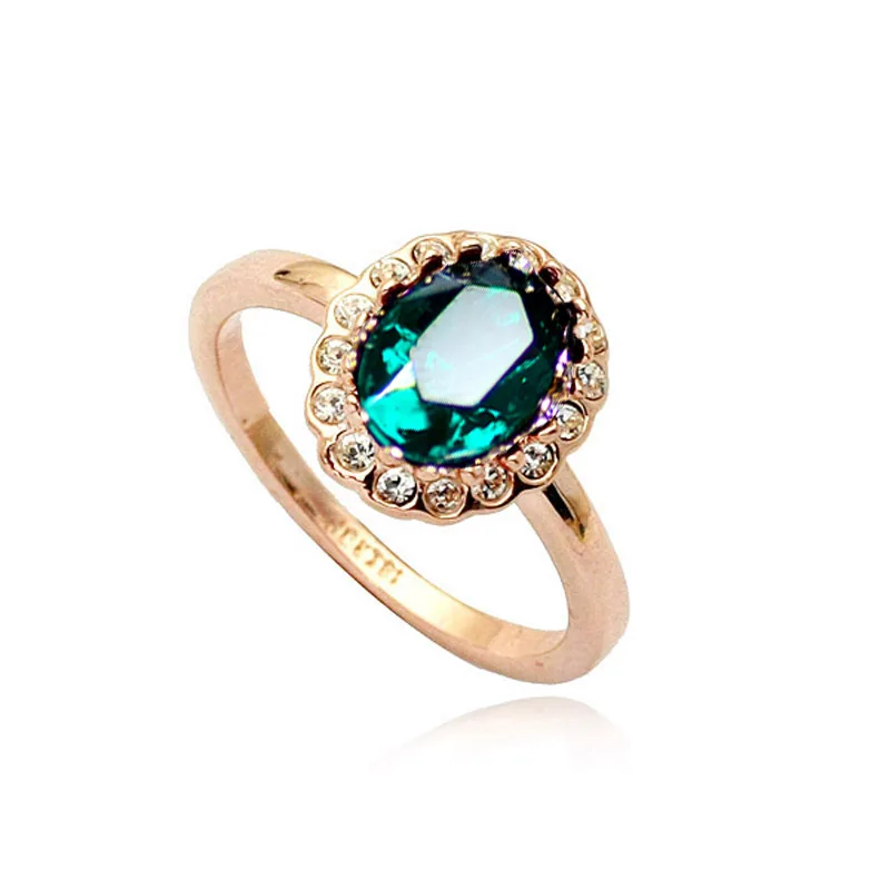 

MOONROCY Rose gold color Rings New Drop Shipping Wholesale Austrian green Crystal Rings Fashion Bijouterie for women Gift