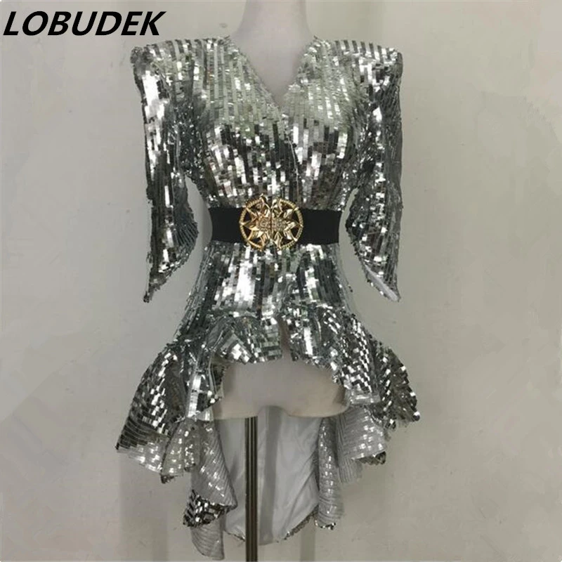 ゴールドシルバースパンコール燕尾服衣装タキシードジャズダンスパフォーマンスの服女性dj歌手セクシーなダンサー服 Performance Clothes Costume Showsequin Performance Costumes Aliexpress