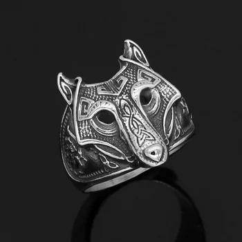 

Men 316L stainless steel Nordic norse Viking odin's wolf vantage ring with gift bag