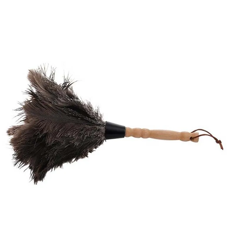 Anti-Static Ostrich Feather Fur Brush Duster Dust Cleaning Tool Wooden Handle