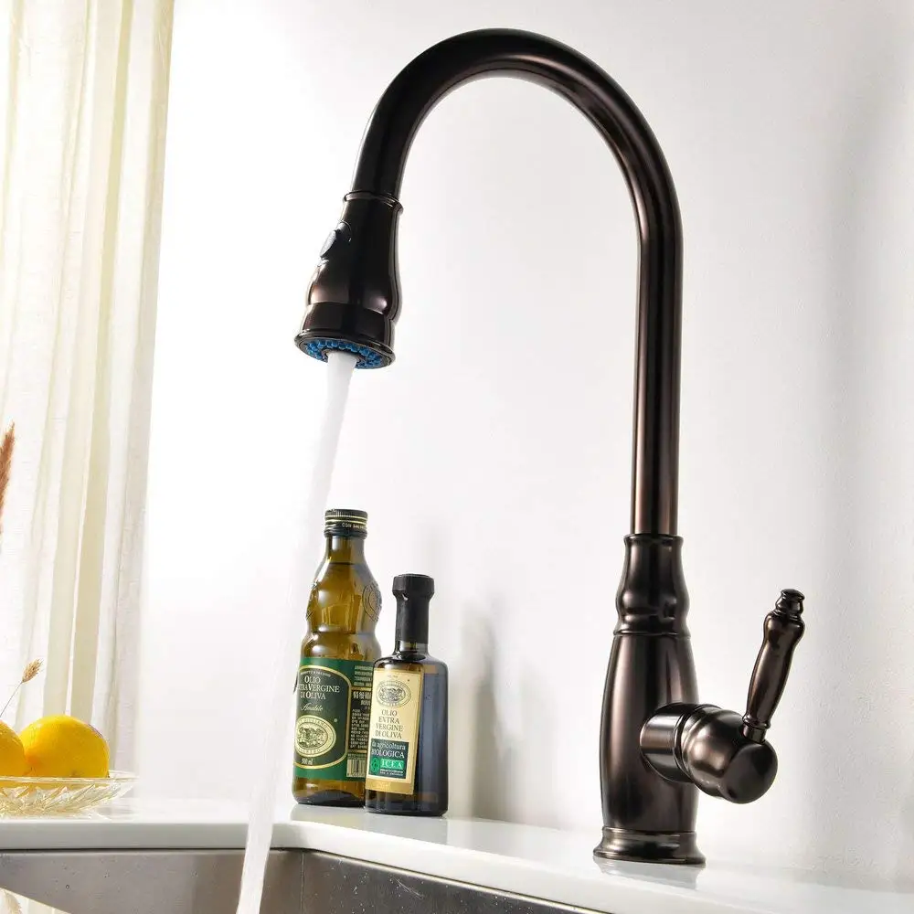 

Oil Rubbed Bronze brass Pull Down Kitchen Faucet with two functions Pull Out sprayer, Swivel Spout Singel Lever Mixer faucet