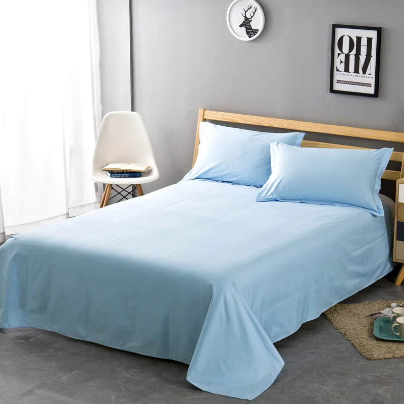 Сплошной цвет 100% хлопок простыня Твин Полный queen King size простой плоский супер