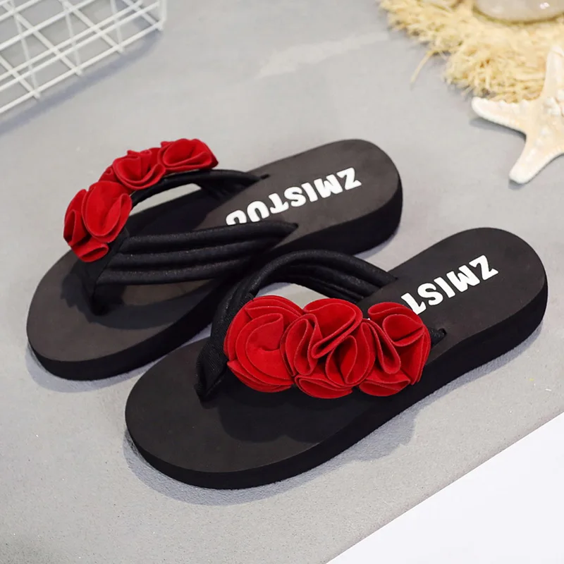

vertvie Women Bow Summer Sandals Slipper Indoor Outdoor Flip-flops Beach Shoes 2019 New Fashion Female Casual flower Slipper