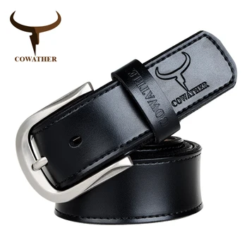 

COWATHER cow genuine leather mens belt for men pin buckle alloy high quality new fashion style ceinture homme free shipping