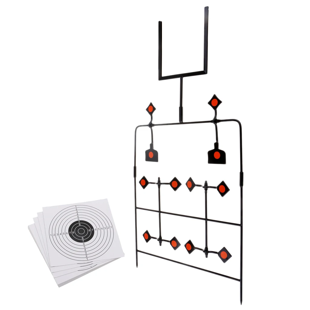12-Plates Reset Shooting Target Spinner Target Metal Steel Auto Reset Target + 20 Paper Targets