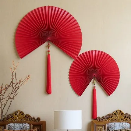 Wall Ornaments Chinese Wind Paper Folding Fan Living Room Wall Ornaments Chinese Wind Paper Folding Fan Living Room Background Soft Pendant Free Shipping In Chimes Hanging