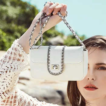 

Women Bag Shoulder Genuine Leather Mini Crossbody Bags For Women Small Messenger Girl chains Bags Flap White/Silver/ Black bag
