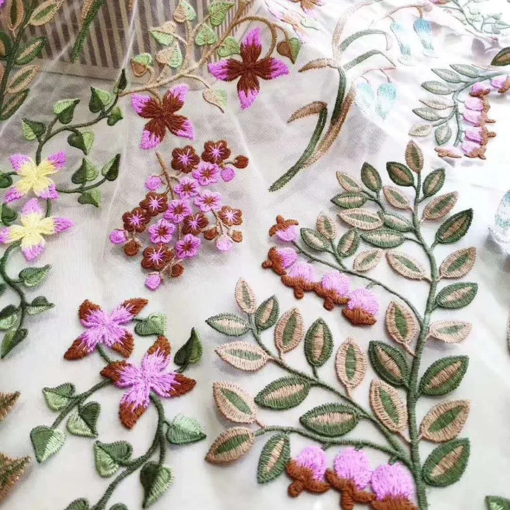 

LASUI 2019 Top grade 1 yard multi-color Lily flowers embroidery mesh water soluble lace designer fabric DIY dress X0498