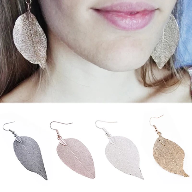 

LNRRABC hot fashion long earrings bohemian large leaves eardrop unique personality natural realistic wild jewelry girl gift