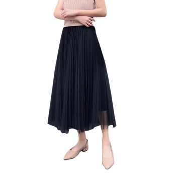 

2019 Fashion Elasitc Waist Long Skirts Sweet Style Women Net Yarn Skirt Summer Mesh Party Skirt Female Clothes