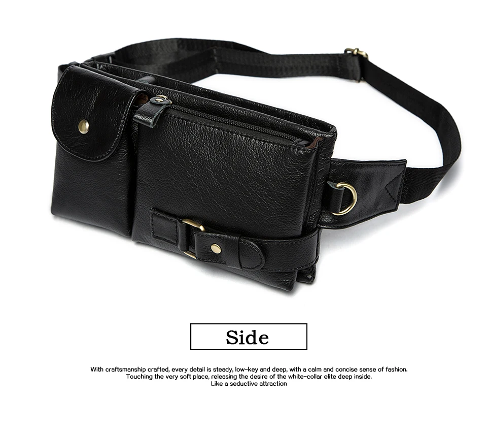19 Genuine Leather Men's Waist Bag Travel Fanny Pack Belt Bag Men Waist Pack Phone Messenger for Man Pouch Crossbody Bags