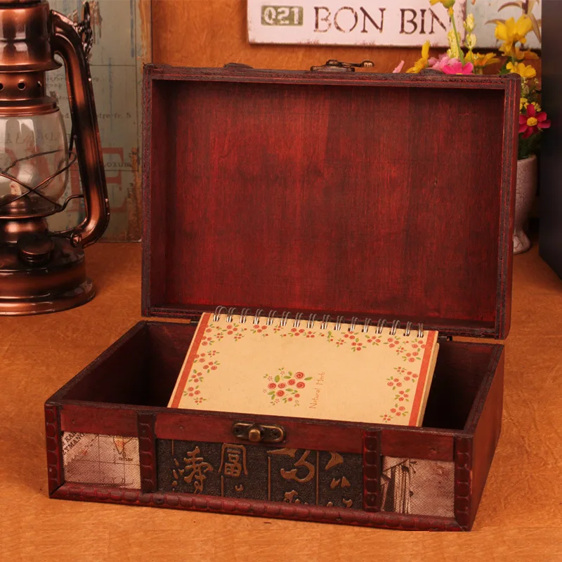 European Vintage Wooden Lockable Storage Box - Rectangle Desktop Jewelry Organizer image 3