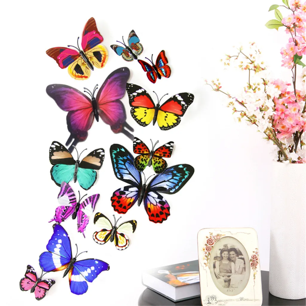 

12PCS Color Simulation Butterfly Decoration Home Room Art 3D DIY Wall Stickers Lettering Words Living Room Backdrop Decorative