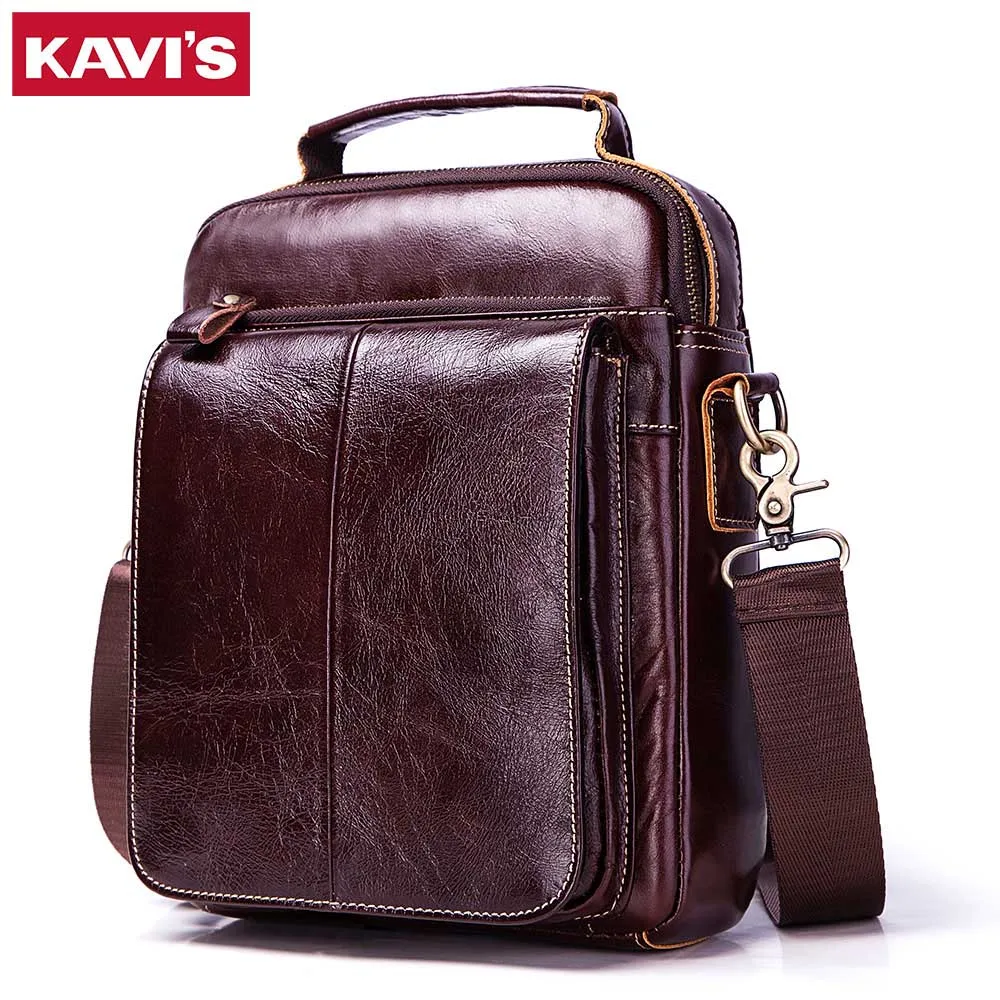 Мужские сумки KAVIS, натуральная кожа, сумка на плечо, Мужская классическая деловая сумка через плечо, дизайнерская коровья кожа, высокое качество, сумка-мессенджер для путешествий - Цвет: Coffee