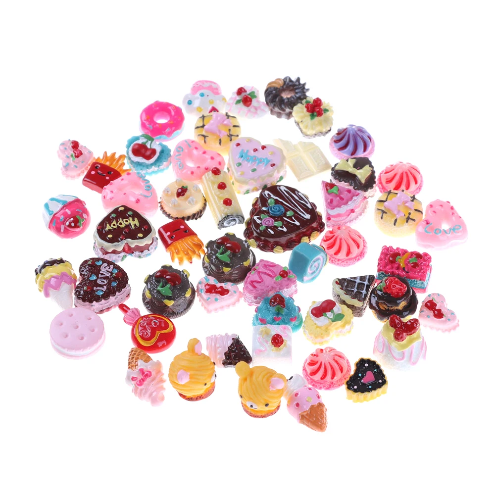 

10Pcs/lot Kawaii Cute Mini Play Toy Fruit Food Cake Candy Fruit Biscuit Donuts Miniature For Dolls Accessories Kitchen Play Toys