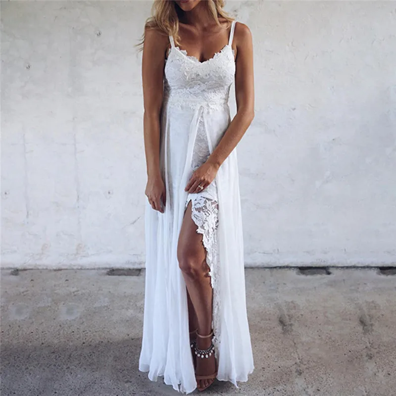 

Summer Women Plus Size Bohemian Beach Long Dress Women V-neck Sexy Lace Splitting Vintage Sleeveless Long Maxi Dress 617