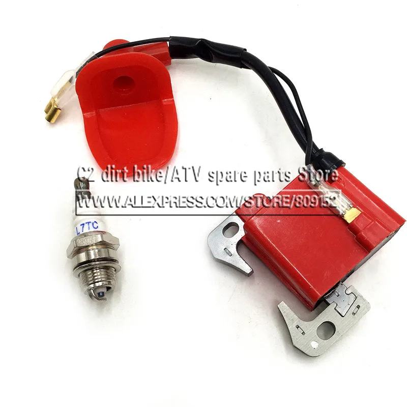 

Performance Red IGNITION COIL for 43cc 47cc 49cc Mini Quad Pocket Dirt Bike ATV 2-Stroke Engine part with L7T spark plug