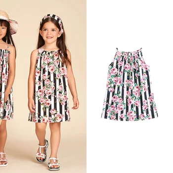 

Girls new manual Rose flower Shoulder strap fashion stripe printing