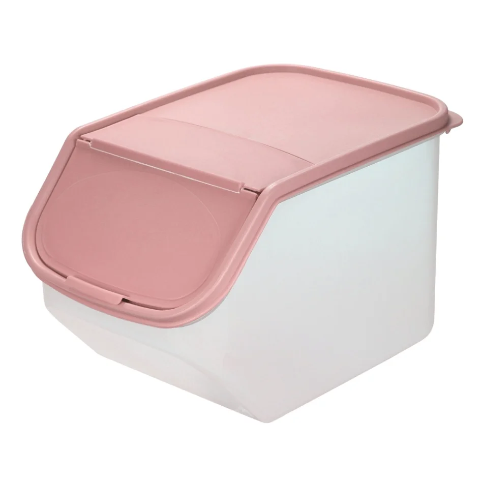 5L пластиковая коробка для хранения продуктов, риса, фруктов, овощей, кукурузы, закуски, контейнер для хранения, держатель с откидной крышкой, измерительная чаша - Цвет: Розовый