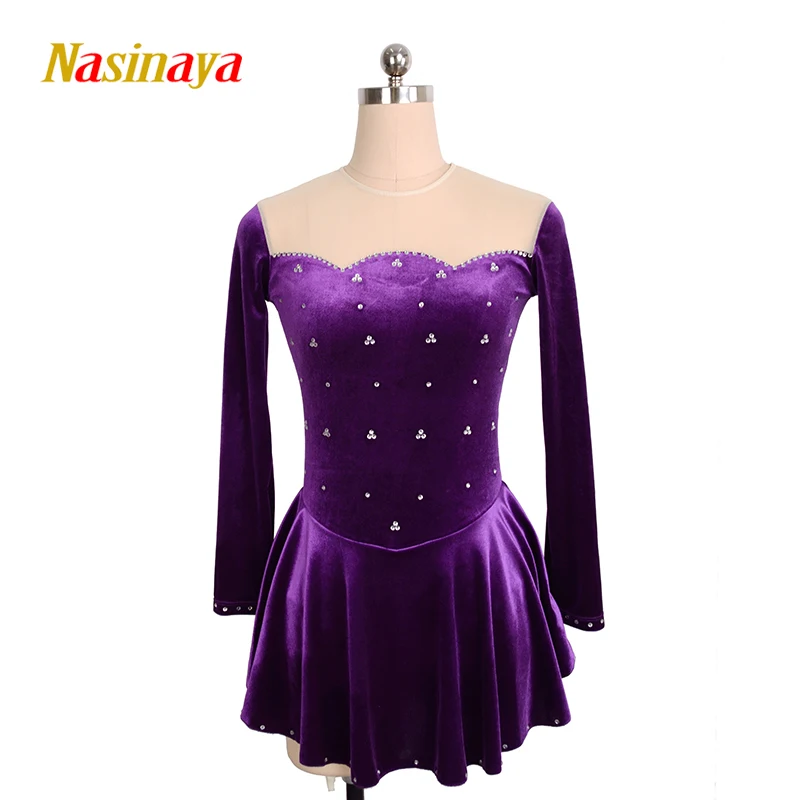 

customized clothes ice figure skating dress rhythmic gymnastics purple adult child girl show skirt performance rhinestone