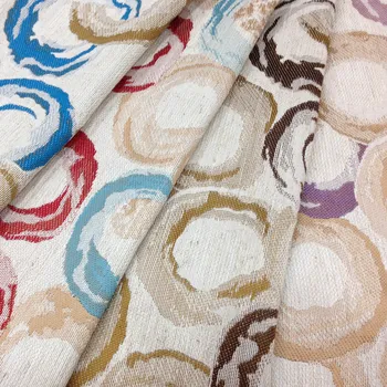 

4 Colors Contemporary Geometric Circle Jacquard Woven Linen Polyester Drapery Living Room Curtain Fabric 280cm width 1meter/lot