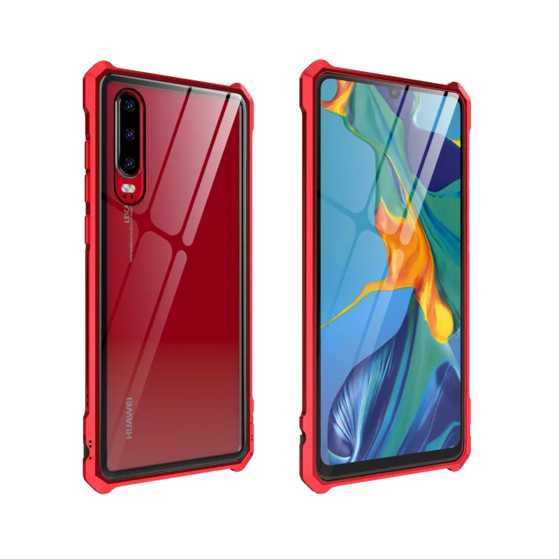 Для huawei P30 Lite чехол, металлическая рамка, закаленное стекло, пластик, гибридный алюминиевый бампер, чехол для huawei P30 Pro, тонкий чехол Nove4E - Цвет: red
