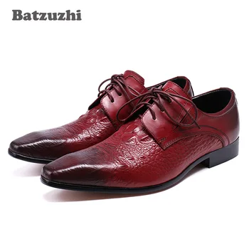 

Batzuzhi Italy Style 100% Brand New Men Shoes Genuine Leather Men Dress Shoes Wine Red Business/Party Formal Shoes Men, EU38-46