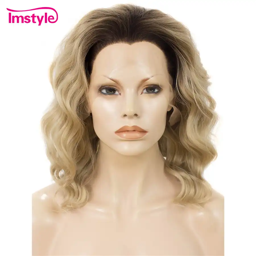 Imstyle Short Blonde Wigs For Women Synthetic Lace Front Wig Deep Wave Dark Root Natural Hair Heat Resistant Fiber Cosplay Wig Synthetic Lace Wigs Aliexpress