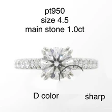 DF Moissanite Diamond 1 CT обручальное кольцо с боковым моасанитом камни в PT950
