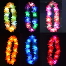 Light Blinking Hawaii Luau Beach Party Flower Lei Fancy Dress Necklace Hula Garland Wreath Wedding Decor Party Supplies 12-LEDs