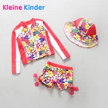 Для девочек; одежда для плавания с длинным рукавом Одежда для защиты от солнца, Одежда для пляжа, детский купальный костюм для маленьких девочек Комплект из 3-х предметов, детский ванный комплект, купальный костюм