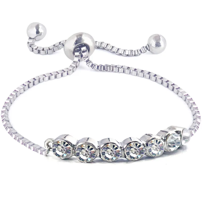 

Dainty Adjustable Tennis Bracelet Fashion Silver Crystal Cubic Zirconia Chain harm Bracelet CZ Pulseras Mujer Jewelry Party Gift