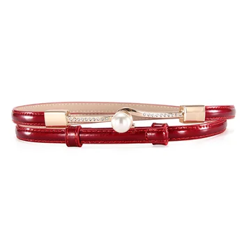

Skinny Women Belt 2019 New Cowhide Belts Adjustable Dress Waist Strap Designer Shiny Pearl Buckle Fashion Belt Fit 55cm~92cm