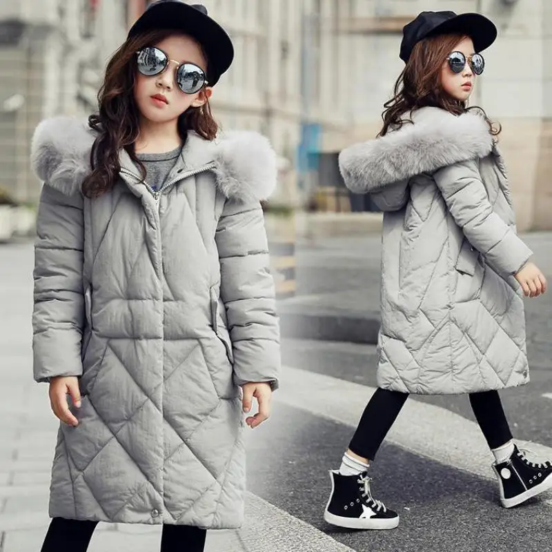 

2017 Warm Girls Winter Coats Cotton Children Parka Thick Cotton-padded Hooded Winter Jackets For Girls Children Long Outerwears