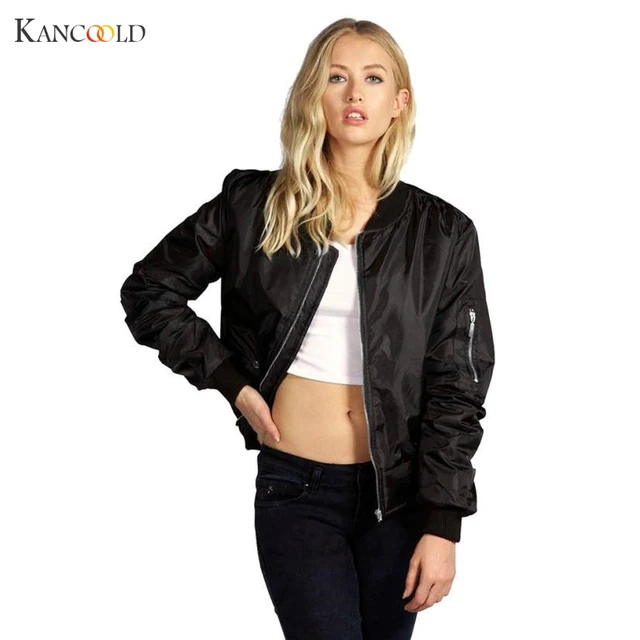 Newly Bomber Jacket Women Basic Coats Celeb Bombers Stand Collar Zip Up