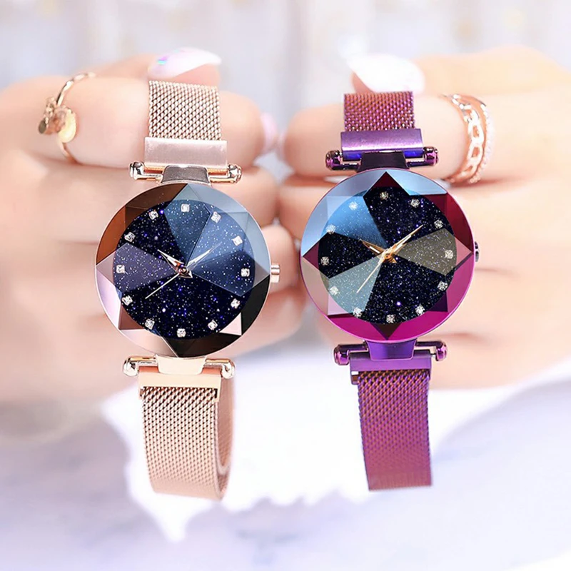luxury ladies font b watch b font magnet mesh with starry luminous fashion diamond female quartz