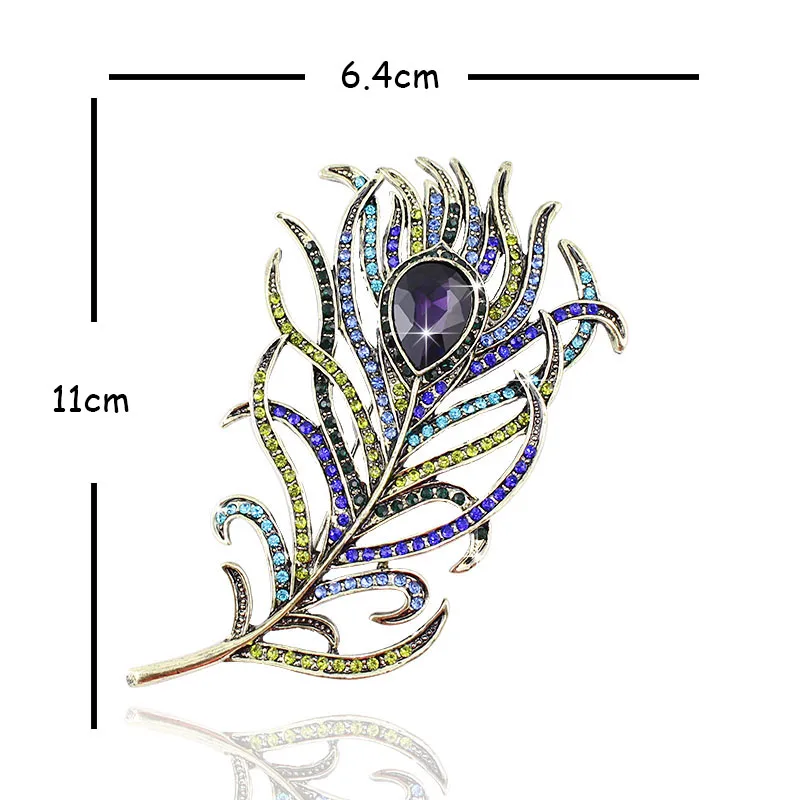 Новое прибытие большой женские винтажные перо Бронзовый Брошь Pin Античное золото Кристалл Rhinestone металлические украшения аксессуар, элемент: BH7943