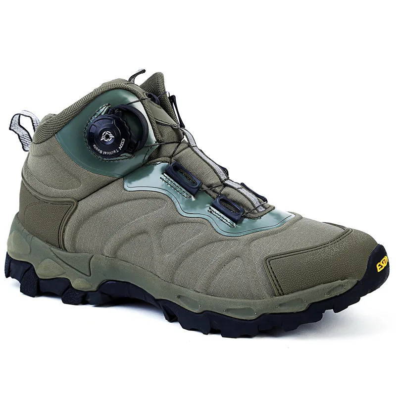 Мужские Водонепроницаемые рабочие ботинки; военные тактические ботинки быстрого действия; кроссовки с автоматической пряжкой; мужские зимние уличные слипоны; Рабочая обувь - Цвет: Армейский зеленый