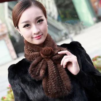 

New Arrival Women Scarves Winte Knitted Real Mink Fur Scarf For Women Warm Winter Fur Scarves Wraps Mink Shawl QS014